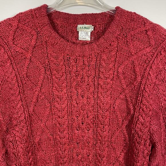 Vintage L.L. Bean 100% Silk Cable Knit Sweater Women’s XL Cranberry Fisherman - Picture 4 of 8